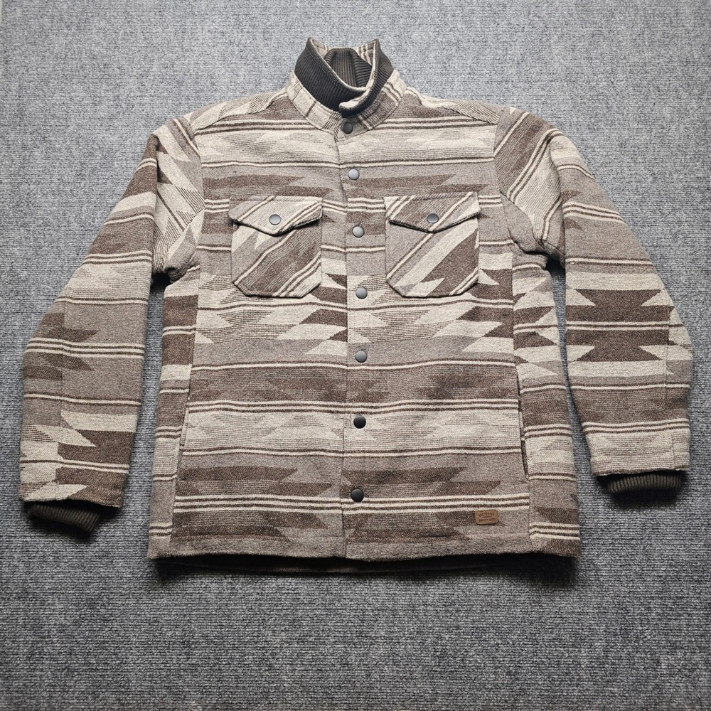 Jachs NY Mens Southwestern Faux Fur Lined Wool Blend Shirt Jacket Brown Large